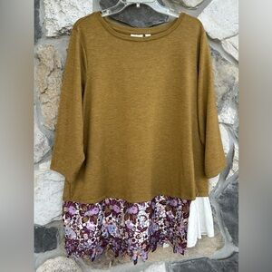 Lori Goldstein Logo Lounge Top 1X Mixed Media Crochet Spring Soft Cozy Feminine